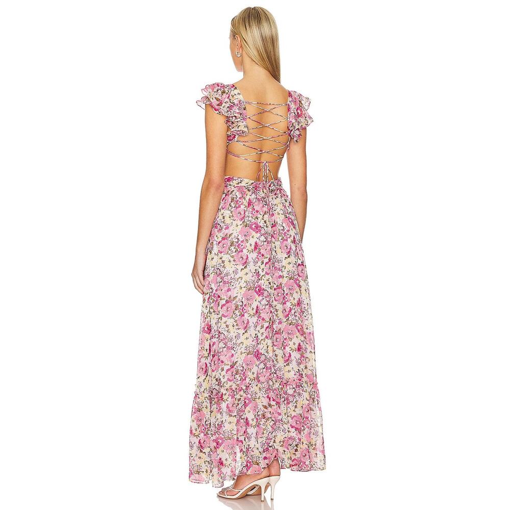 ASTR the Label Primrose Maxi Dress Lace Up Back Floral Fairy Cottage Spring XS - Picture 3 of 13
